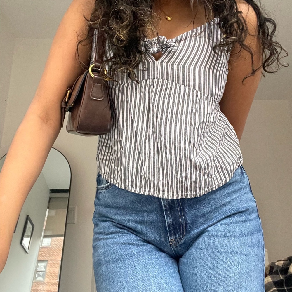 striped tie front tank